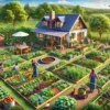 dall·e 2024 06 27 09.27.39 a photorealistic family homestead with a diverse and productive garden. the garden includes kitchen gardens, food forests, and composting areas. a fam
