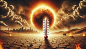 dall·e 2024 07 27 15.39.14 a dramatic image illustrating the earth's hottest days ever recorded due to climate change. the scene shows an intense heatwave with a sun blazing dow